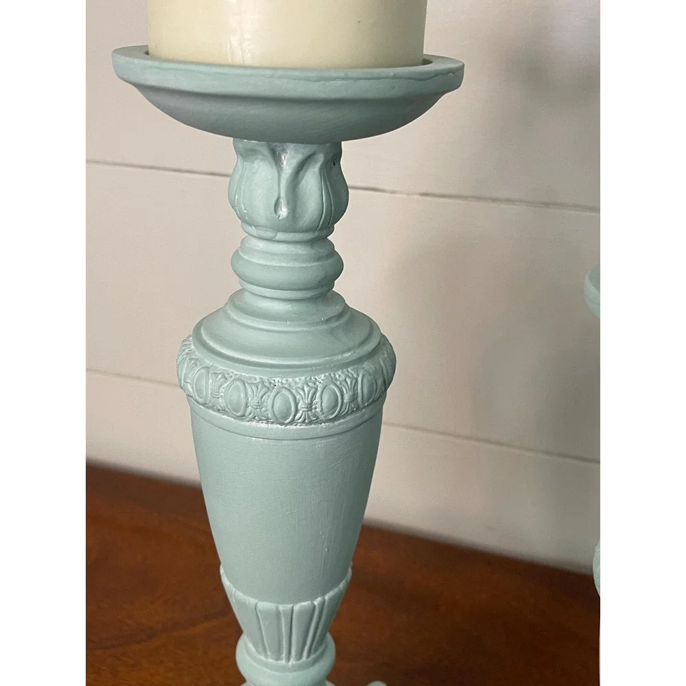 Set of 3 painted coastal ,cottage core, farmhouse, candle holders statement